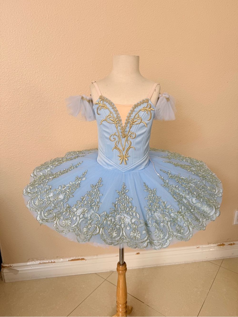 Light Blue Ballet Tutu Costume with Gold Accents
